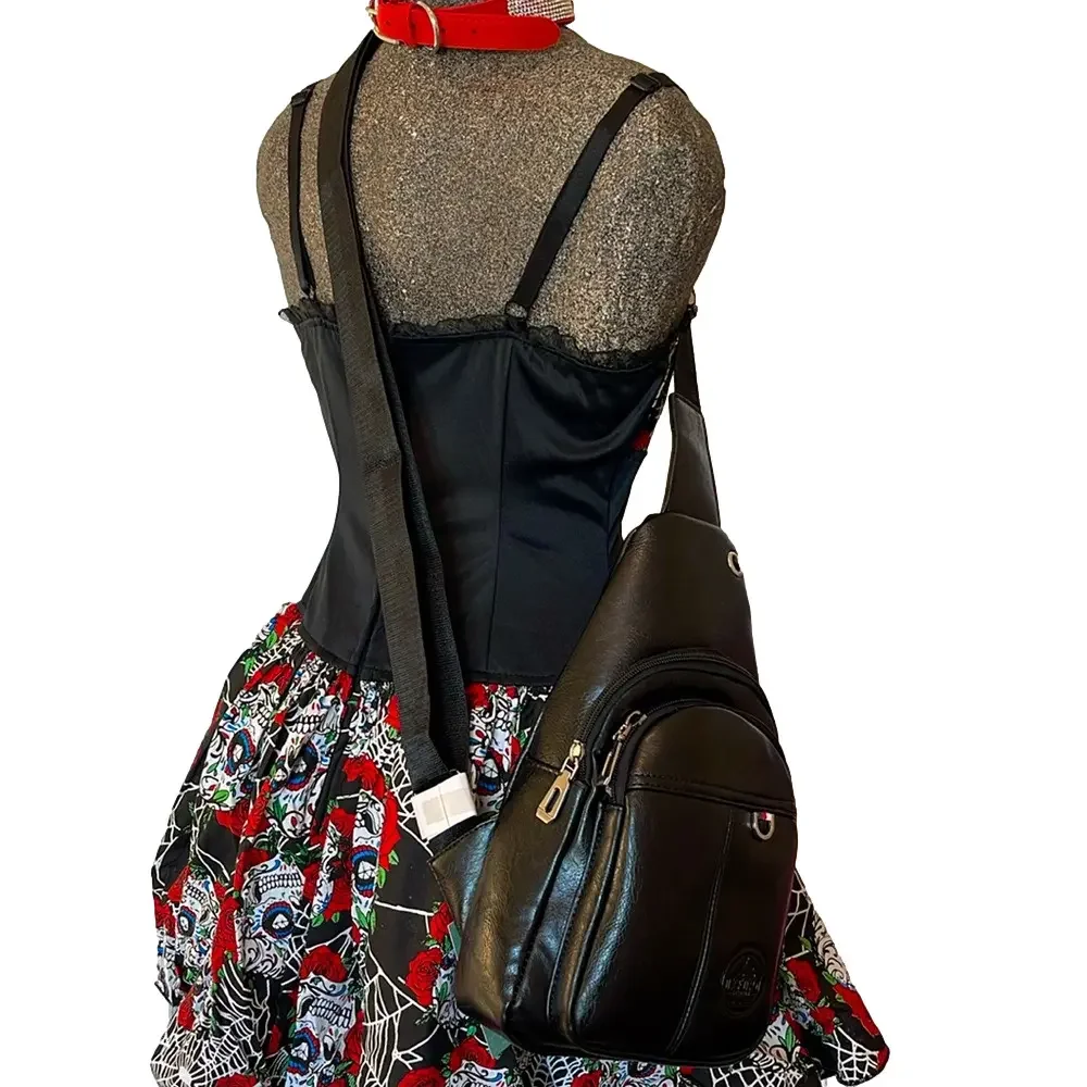 Oxford Station Vintage Style Unisex Crossbody Sling Bag Black Vegan Leather - Picture 2 of 12